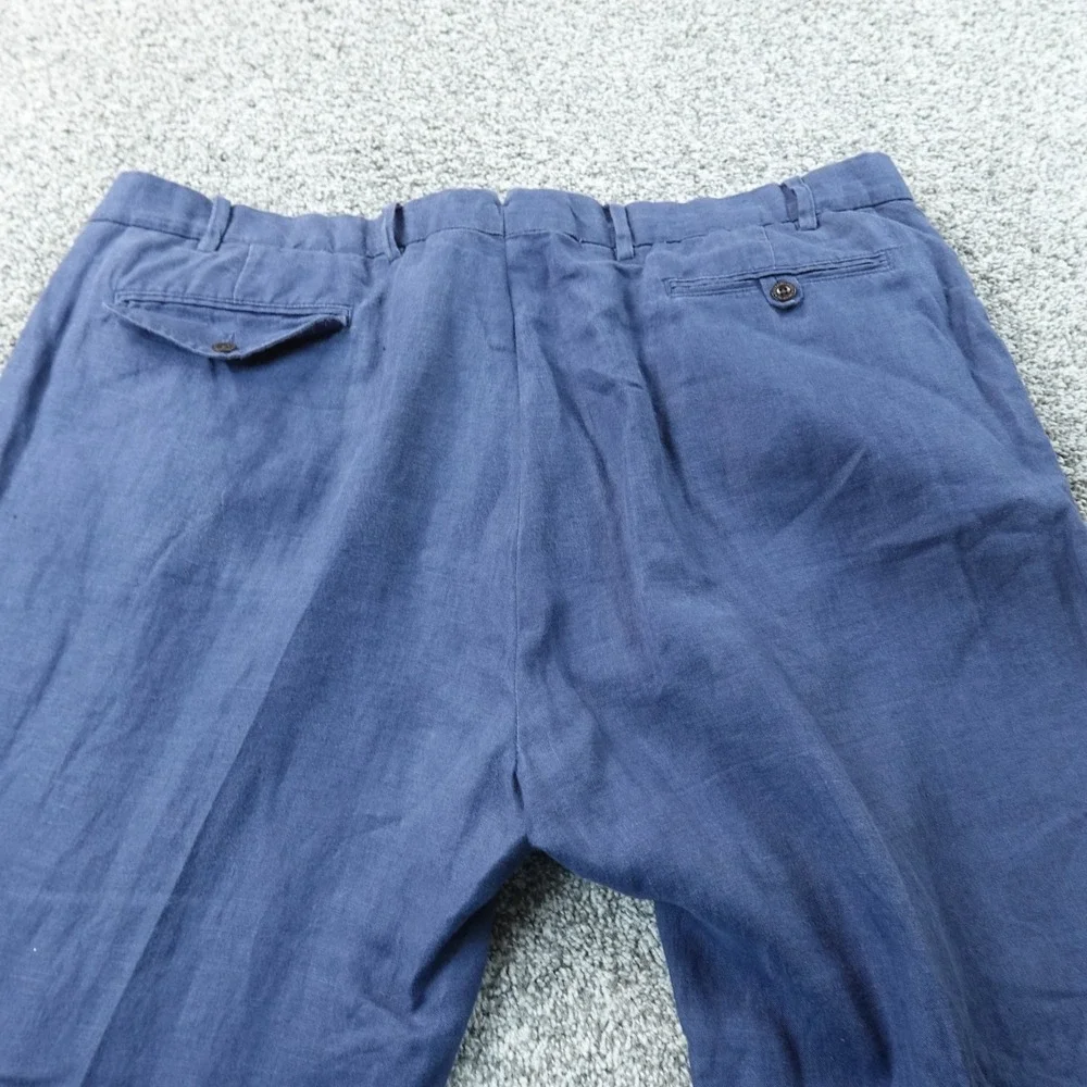 VTG Polo Ralph Lauren Pants Mens 42X32 Blue Linen Chambray Preston Chino Trouser